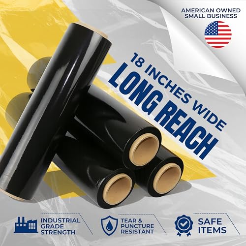 Rockin Rolls Stretch Film Pallet Wrap, Black, 18"x1500ft, 80 Gauge, 4 Rolls - color: Black, size: 4 Rolls