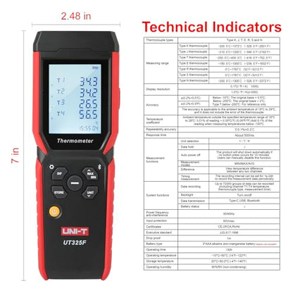UNI-T UT325F 4-Channel Thermometer,K-Type,Bluetooth,USB-C Data Logger