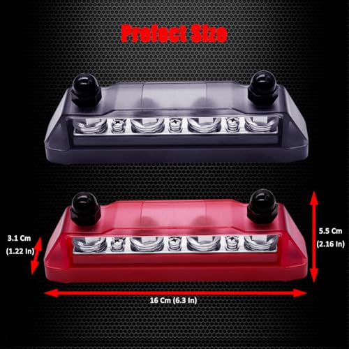 Ampper 4 x M10 Post Power Distribution Block BusBar 6 M4 Screws, 6.3" R & B - color: Red & Black, size: 4M10+6M4