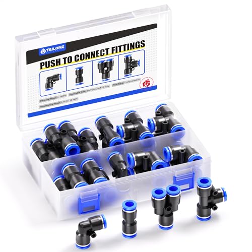 TAILONZ 3/8" Push to Connect Fitting Splitters+Elbows+Tees+Straights 20Pcs - color: Blue, size: 3/8"OD/20PCS