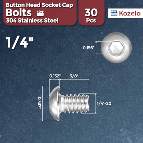 30pcs Button Head Socket Cap Screw-1/4-20x3/8 18-8 Stainless Steel - size: 1/4"-20x3/8"