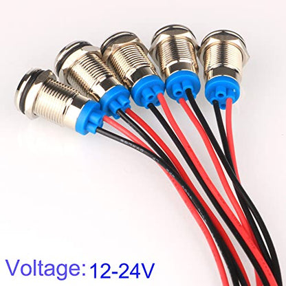 Gebildet 5pcs LED Metal Indicator Light 10mm Waterproof Signal Lamp Pilot Dash Directional with Wire AC/DC 12-24V(Yellow) - color: Yellow 12-24V