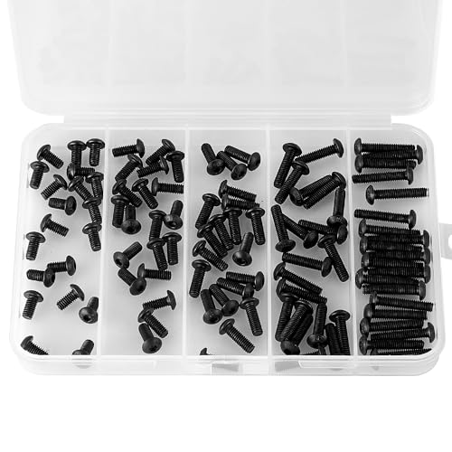 M4 x 8mm 10mm 12mm 16mm 20mm Button Head Socket Cap Screws Bolts, 10.9 Grade Alloy Steel Metric, Black Oxide Finish, Allen Hex Drive, Machine Fully Threaded, Assortment Kit 100PCS - size: M4 x 8/10/12/16/20mm (100PCS)