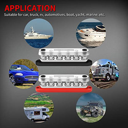 DaierTek 300A Bus Bar 12V Marine 12V Power Distribution Block with Cover 6 x 3/8" (M10) Terminal Studs Max 300V AC 48V DC Positive & Ground Busbar for Automotive Car Boat - color: 300A
