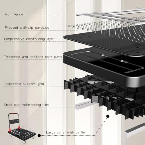 Heavy Duty Platform Trucks Flatbed Cart with Brake Wheels & Fence - color: Black, size: 36"x24"