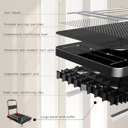 Heavy Duty Platform Trucks Flatbed Cart with Brake Wheels & Fence - color: Black, size: 36"x24"