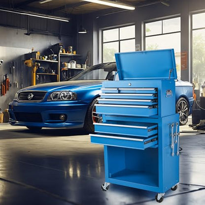 Tool Chest, 8-Drawer Rolling Tool Storage Cabinet with 2 in 1 Detachable Top Tool Box, Liner, Lockable Wheels, Side Hooks, Metal Tool Cart for Garage (8-Drawer Blue) - color: 8-drawer Blue