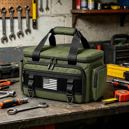 Tool Bag with Anti-friction Bottom, Durable Handle Tool Bags for Men with Shoulder Strap Tactical Range Bag, Multi-purpose Work Tote for Repairman, Carpenters, Handyman. (Ranger Green) - color: Ranger Green