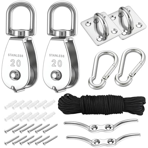 2 Sets M20 Cable Pulley System for Heavy Duty Lifting with 66FT Nylon Rope - style: M20