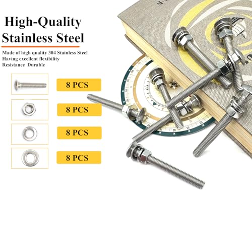 8 Sets 5/16"-18 x3 Carriage Bolts Round Head Square Neck Screws with Hex Nuts Flat Washers Spring Lock Washers 304 Stainless Steel Full Thread Coverage Square Neck Bolts Assortment Kit - size: 5/16"-18 x3"-8 Sets