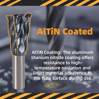 1/2" 4 Flute Roughing End Mill AlTiN Coated Carbide, 1Pcs - size: 1/2 in