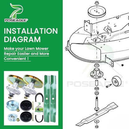 GY21098 42 Inch Deck Rebuild Kit for John Deere D105 D110 D130 - color: A8 2xSpindle+2xGX20367+Idler+BeltA103+Blades+Wheel
