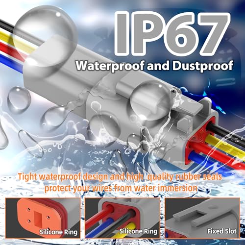 IP67 Deutsch 4 Pin Electrical Connector 16AWG (5PACK Grey) - size: 4 pin connector grey