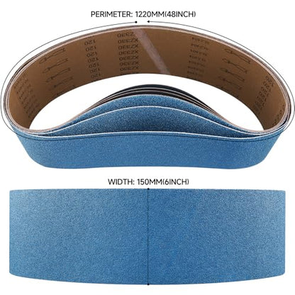 6-Piece Premium 6 x 48 Inch Zirconia Sanding Belts 40-400 Grit - color: Mix Grit, size: 6 x 48 Inch