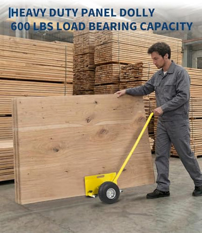 Garvee Panel Dolly with Extended Handle, 660 LBS Capacity, Heavy Duty Drywall Cart with 10" Solid Rubber Wheels, Panel Cart for Sheetrock Plywood & Doors Transport - color: Yellow