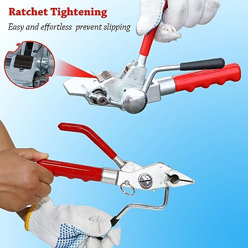 Steel Banding Strapping Kit Strapping Tool Pallet Metal Belt Packaging Tensioner and Cutter Machine with 100pcs Buckle 3/4" x 100 Feet Steel Banding Coil