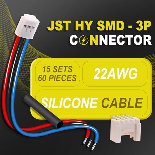 15Sets/60Pcs JST HY SMD 2.0mm 3Pin 22AWG Silicone Connector Kit - size: 3-Pin, style: JST-HY-SMT