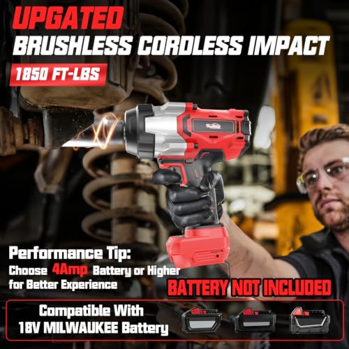 Cordless Impact Wrench 3/4" Compatible with Milwaukee 18V Battery, 1850Ft-lbs(2500N.m) High Torque Impact Gun Heavy Duty, Brushless Electric Power Impact Driver with 4 Speed Modes & LED Work Light - size: 3/4" 2500NM Compatible with Milwaukee