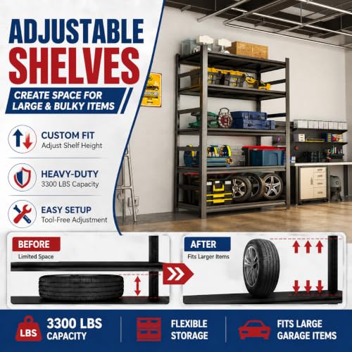 Garage Shelving, 3300 LBS Storage Shelves with Side Guard - size: 40"W×16"D×72"H-with Pegboard