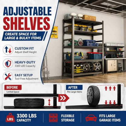 Garage Shelving, 3300 LBS Storage Shelves with Side Guard - size: 40"W×16"D×72"H-with Pegboard