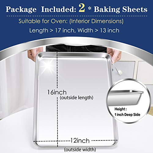 P&P CHEF Baking Sheet Pan, Stainless Steel Cookie Sheet, 16 Inch & 2 Pcs - size: 16 Inch