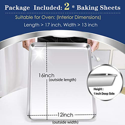 P&P CHEF Baking Sheet Pan, Stainless Steel Cookie Sheet, 16 Inch & 2 Pcs - size: 16 Inch