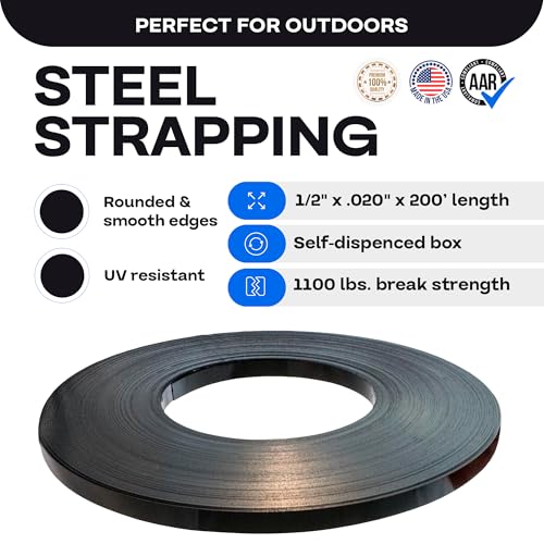 IDL Packaging 1/2" x .020" x 200' Steel Strapping Coil (1100 Lbs Break Strength) in Self-Dispensed Сardboard Box - Portable Strong Banding with Superior Cut-Resistance - Heavy Pallet Strapping - size: 1/2W" x 200L'