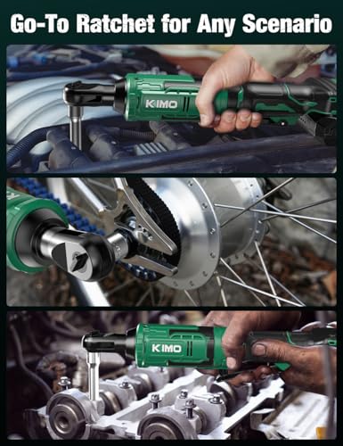 KIMO Extended Cordless Ratchet Wrench 1/2", 400RPM 40Ft-Lbs 4-Inch Long Neck Electric Ratchet Wrench Set w/Variable Speed, 7 Sockets & 1/4" Adapter, 12V Power Ratchet Wrenches with 2x2.0 Ah Batteries - color: Deep Dark Green
