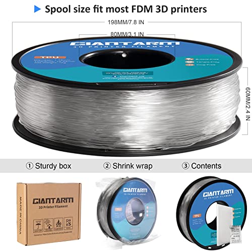 GIANTARM 95A TPU 3D Printer Filament 1.75mm, 1kg Spool, Clear, +/- 0.03mm - color: Tpu-clear