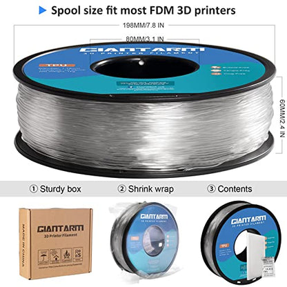 GIANTARM 95A TPU 3D Printer Filament 1.75mm, 1kg Spool, Clear, +/- 0.03mm - color: Tpu-clear