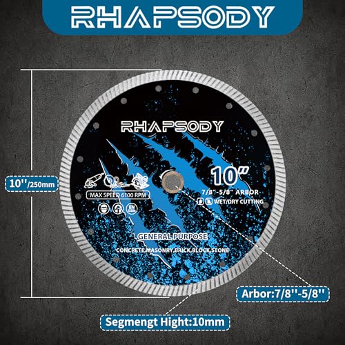RHAPSODY 10Inch Diamond Saw Blade 2pcs,Continuous Turbo Rim Blade - size: 10''-2pcs