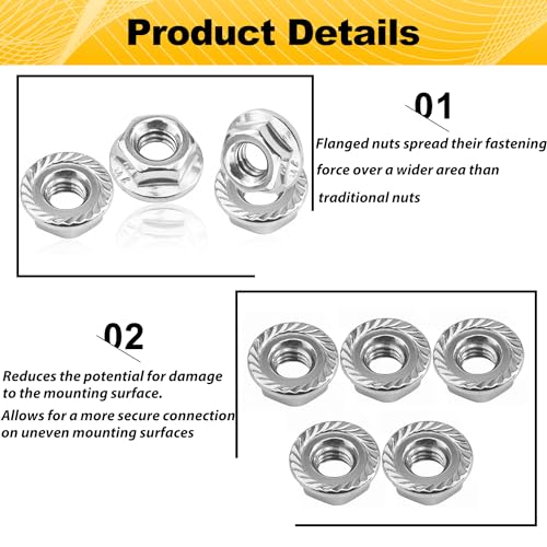 55 Pack M6 Serrated Flange Hex Nuts for DIY Home Mechanism - size: M6