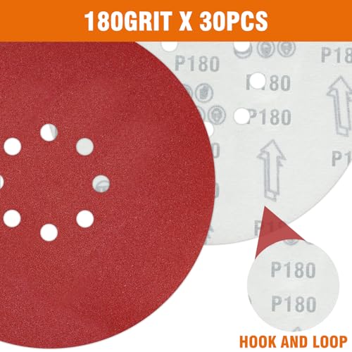 30 PCS 9 Inch Drywall Sanding Discs 180 Grit 8 Hole - color: 8 Hole, size: Grit 180