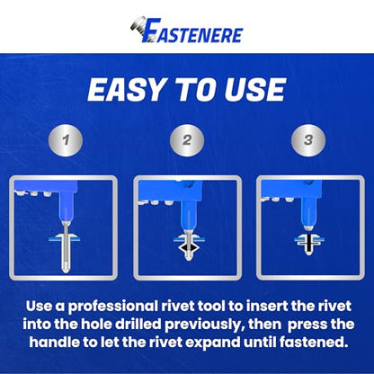 Fastenere Pop Rivets 3/16" x 1-1/4" (50 pcs) Aluminum Body Steel Mandrel, Heavy Duty, Open End, Low Carbon, Dome Head Blind Rivets, Corrosion Resistant & High Shear Strength, 6-20 Gap 1.126" - 1.250" - size: 3/16" x 1-1/4" (6-20) (50 Pack)