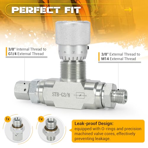 STB-G3/8 3/8" L08 Hydraulic Flow Control Valve Compatible with 1-2 Ton Mini Excavator, Bidirectional Restrictor Valve with Two-Sided Connectors - size: 3 Pcs