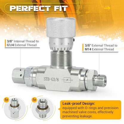 STB-G3/8 3/8" L08 Hydraulic Flow Control Valve Compatible with 1-2 Ton Mini Excavator, Bidirectional Restrictor Valve with Two-Sided Connectors - size: 3 Pcs