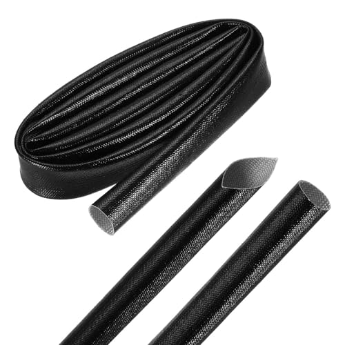 MECCANIXITY 3ft Braided Cable Sleeve, 0.7" ID 200C Heat Resistant 1500V Fiberglass Wire Insulation Cord Protector Organizer Wires Management for Motor Engine Fuel Line, Black - color: Black, size: 3ft-18mm