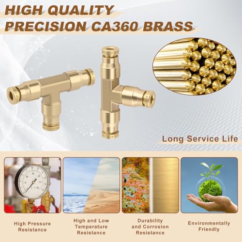 1/8" Brass Union Tee, DOT Approved 3-Way Air Line Connector 5PCS - size: 1/8" OD 5PCS, style: Tee