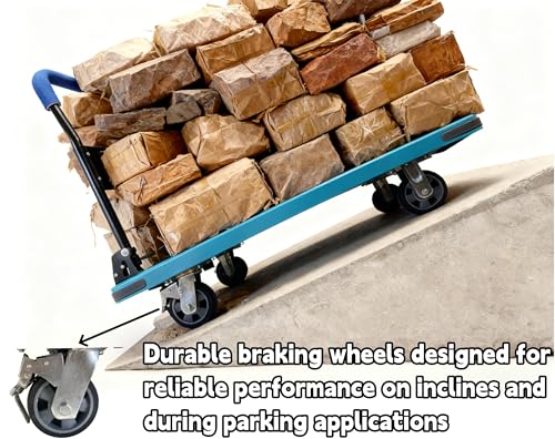 Heavy Duty Flatbed Cart with Swivel Wheels with Brakes,36" Lx24 W - color: Blue, size: Large