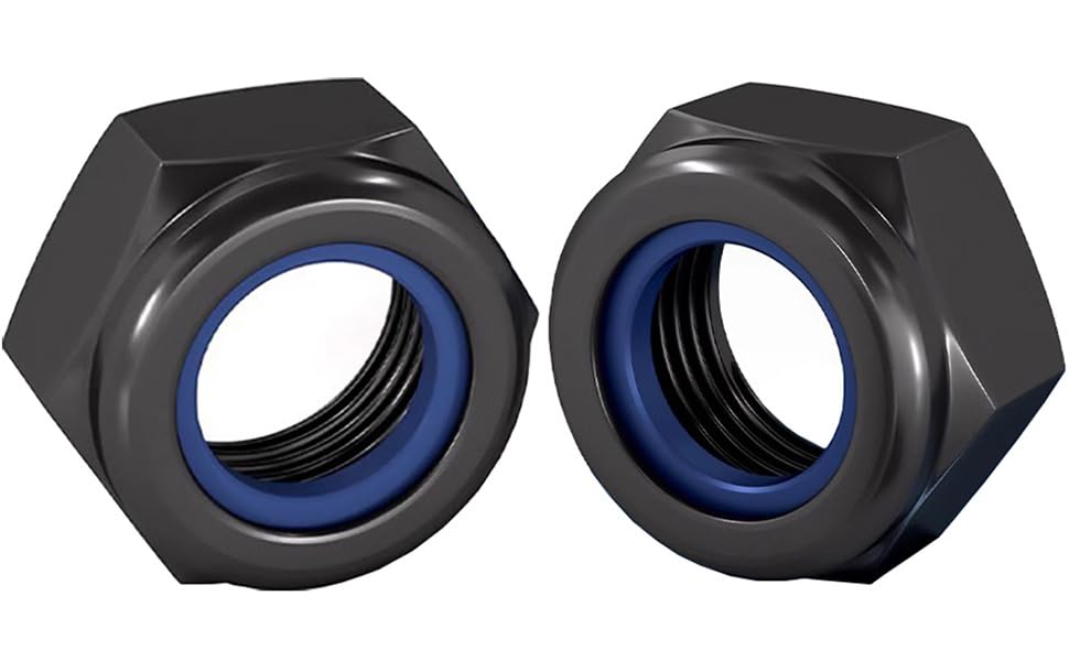 1/2-13 Lock Nut, Nylon Insert Hex Locknuts Locking Hex Nuts, Black e-Coating Stainless Steel, 20-Pack - size: 1/2-13