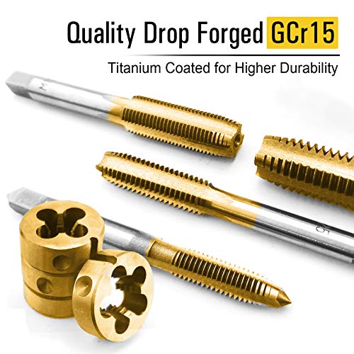 AZUNO 60-Piece Metric & SAE Tap and Die Set, Titanium-Coated GCr15 Steel