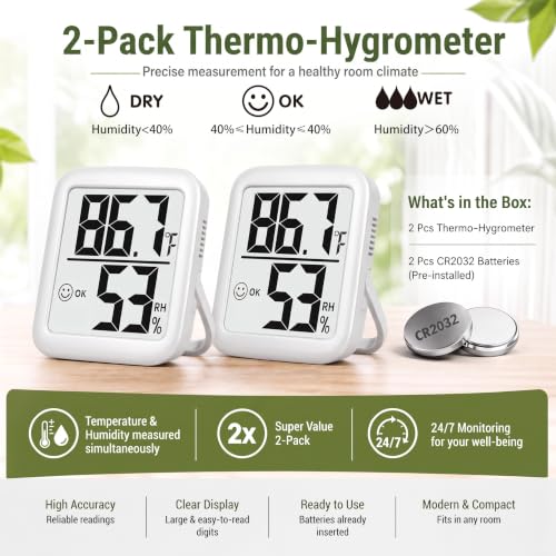 Antonki 2 Pack Room Thermometer Indoor Hygrometer - color: Classic White ( 2 Pcs )