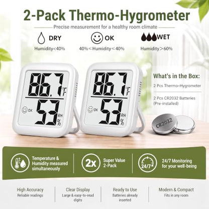 Antonki 2 Pack Room Thermometer Indoor Hygrometer - color: Classic White ( 2 Pcs )