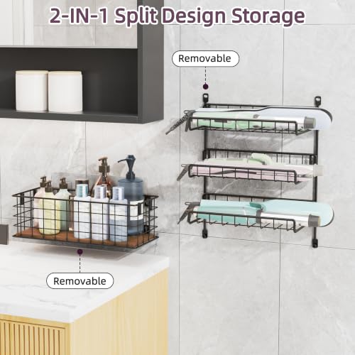 3-Tier Wall Mounted Hair Tool Organizer, Matte Black