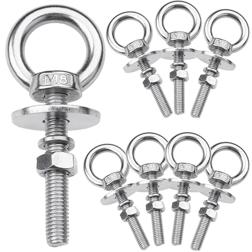 8 Pack M8 Stainless Steel Eye Bolts with Nuts, 5/16" x 2" Eye Bolts - size: M8x51mm (5/16"x2")