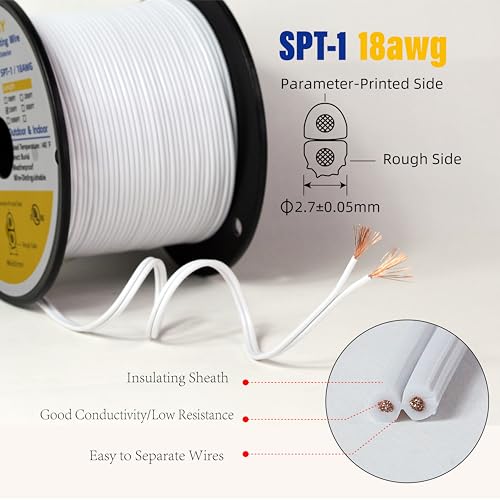 18/2 SPT-1W Bulk Lamp Cord 300-Volt 18-Gauge 50-feet Spool White UL Listed - color: White, size: SPT-1W 18/2 50ft