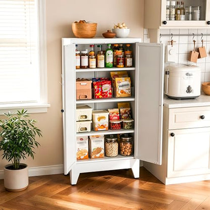 AQY Metal Pantry Cabinet, White Kitchen Storage Cabinet with Doors - color: White, style: H47" - 2 Doors Hooks & Vents