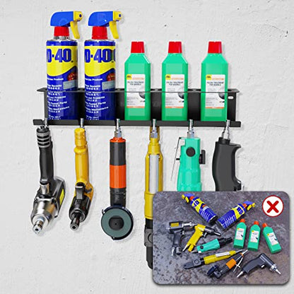 UNITEDPOWER Pneumatic Tool Holder/Aerosol Rack Combo, Wall Mounted Spray Can Bottle Holder, Air tool organizer, for Garage and Workspace, 5 Cans and 6 slots - style: Air Tool Holder-Basic