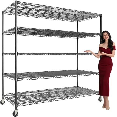 Garvee 5-Tier Storage Shelves Metal Shelving Units with Wheels for Garage - size: 59"D x 23.6"W x 82"H