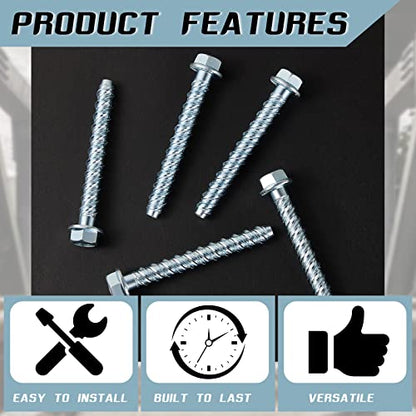 Dunzy 50 Pcs Zinc Plated Masonry Screws Concrete Anchors, 3/8" X 3"